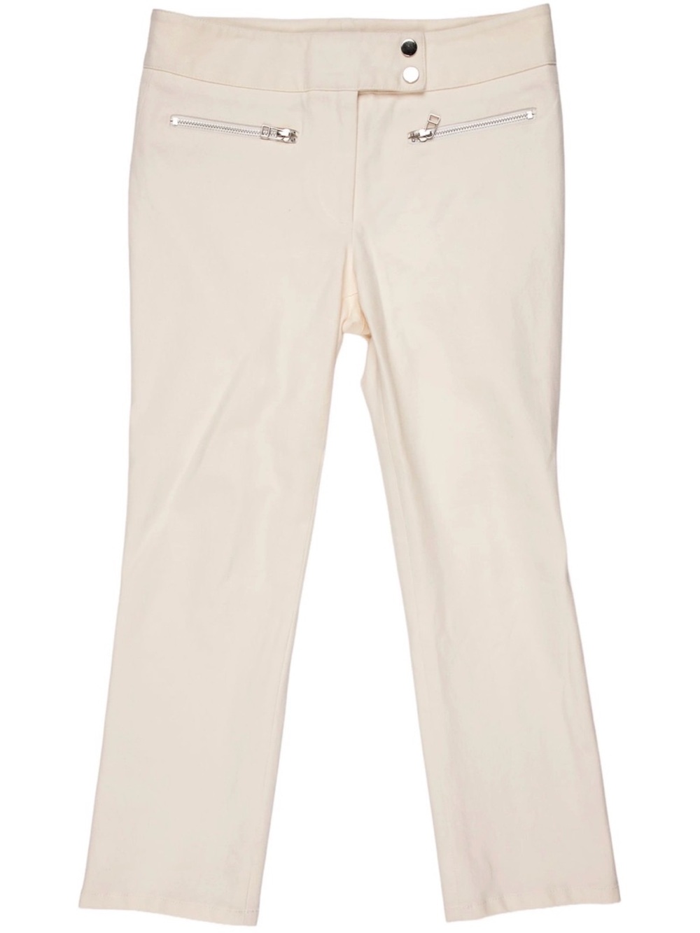 Veronica Beard Cream Bootcut Stretch Pants with Zip Pockets